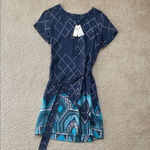 Banana Republic Navy and Teal Geometric Mini Dress
